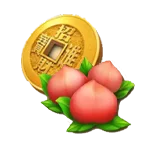wealth god symbol gold coin and peach